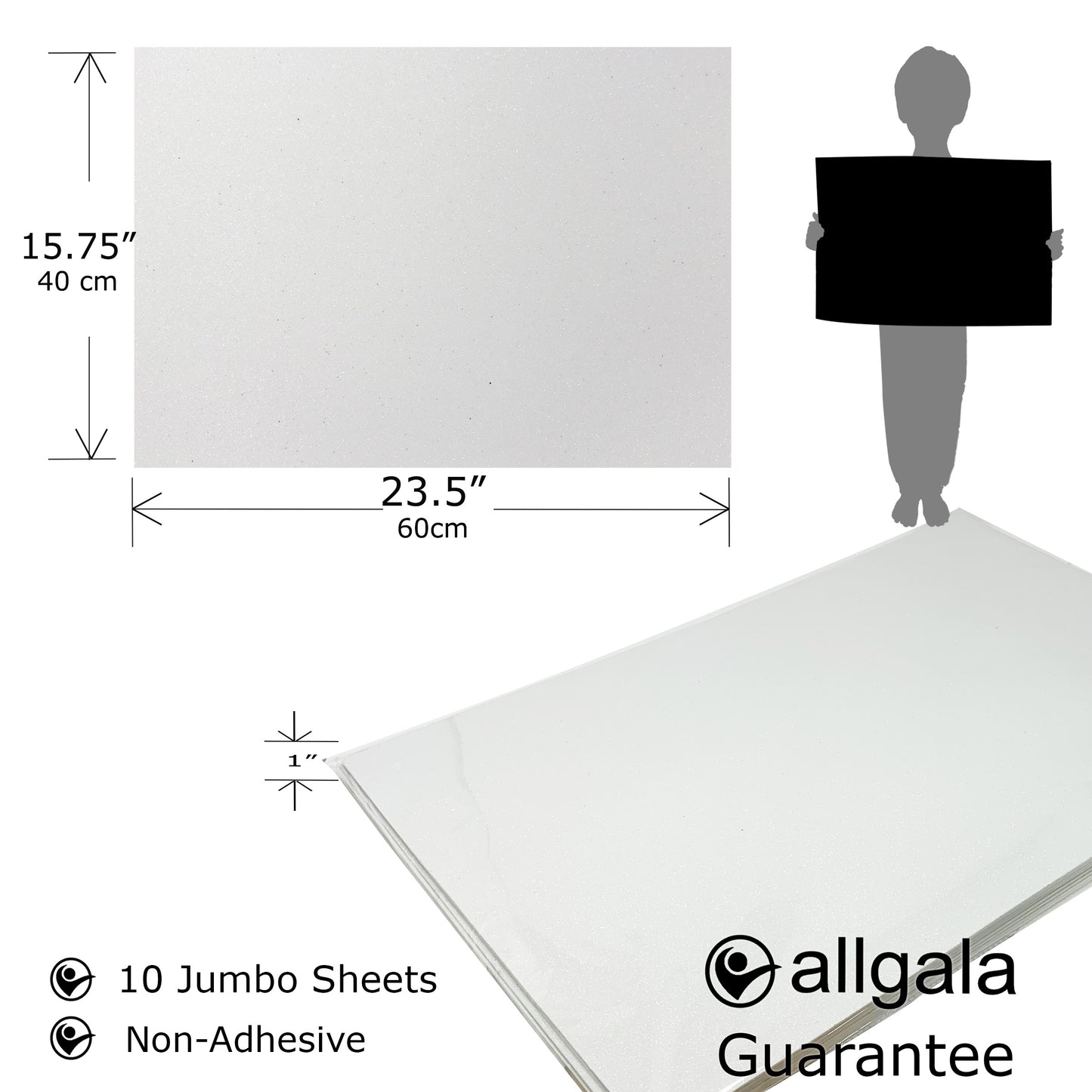 Allgala Foam Sheet 12 Pack JumboL 16"x24" Glitter EVA Foam Paper Sheets for Kids Art Project, Cosplay Costume, Arts and Crafts