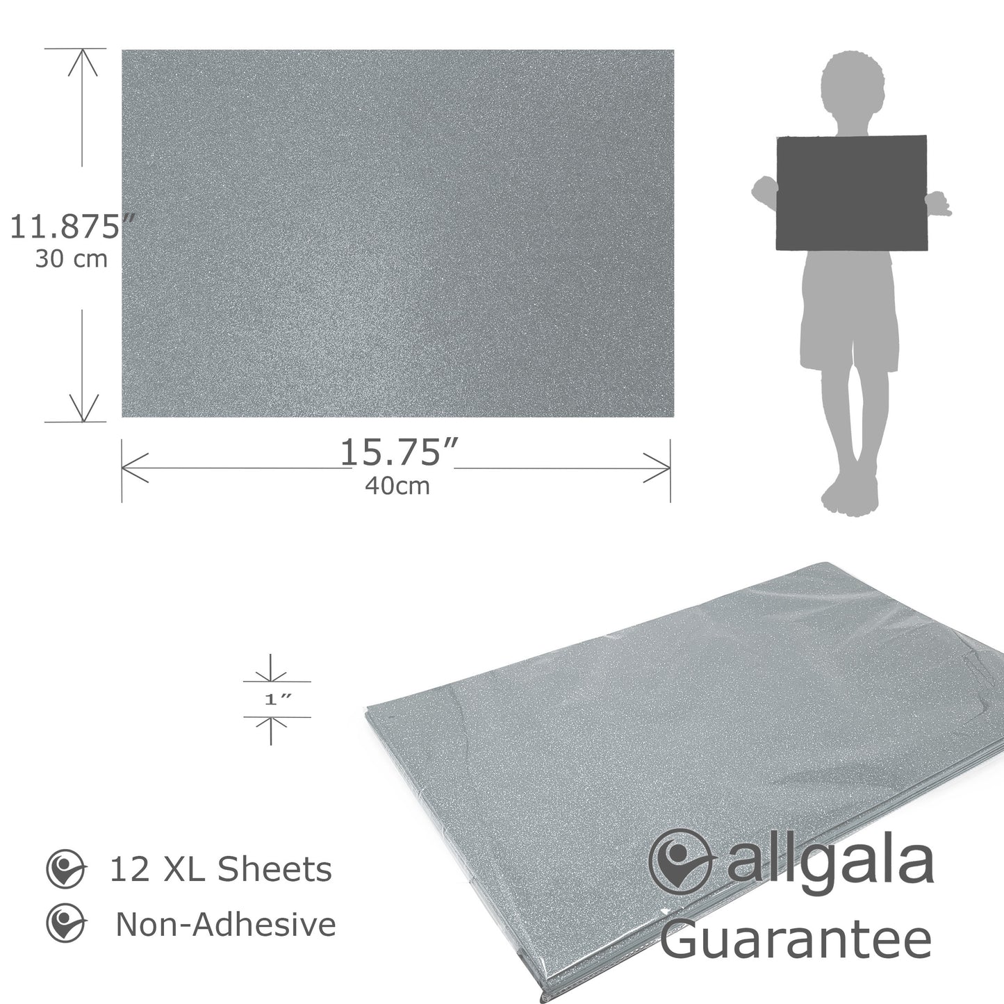 Allgala Foam Sheet 12 Pack XL 12"x16" Glitter EVA Foam Paper Sheets for Kids Art Project, Cosplay Costume, Arts and Crafts