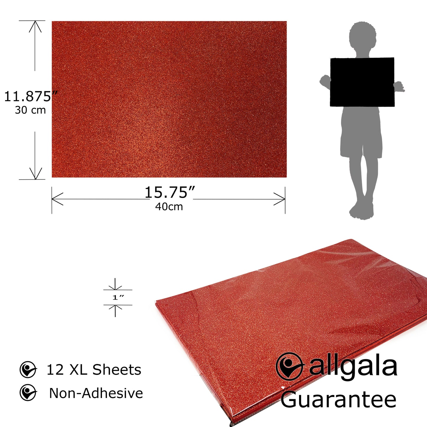 Allgala Foam Sheet 12 Pack XL 12"x16" Glitter EVA Foam Paper Sheets for Kids Art Project, Cosplay Costume, Arts and Crafts