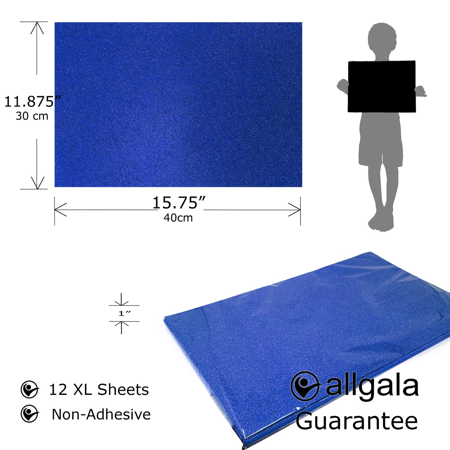 Allgala Foam Sheet 12 Pack XL 12"x16" Glitter EVA Foam Paper Sheets for Kids Art Project, Cosplay Costume, Arts and Crafts