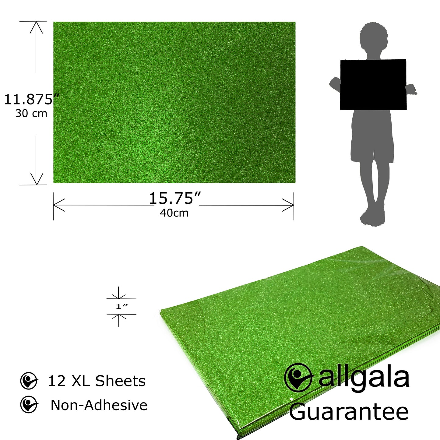 Allgala Foam Sheet 12 Pack XL 12"x16" Glitter EVA Foam Paper Sheets for Kids Art Project, Cosplay Costume, Arts and Crafts