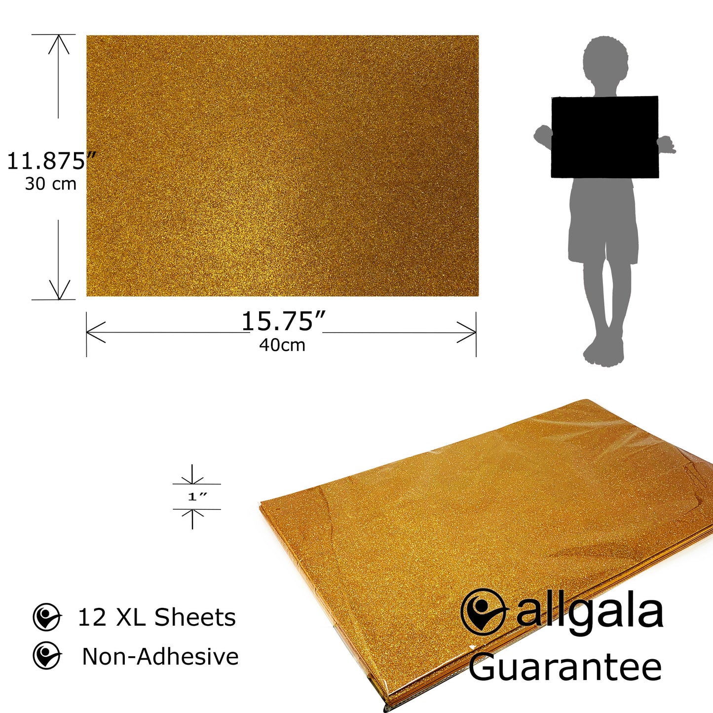 Allgala Foam Sheet 12 Pack XL 12"x16" Glitter EVA Foam Paper Sheets for Kids Art Project, Cosplay Costume, Arts and Crafts