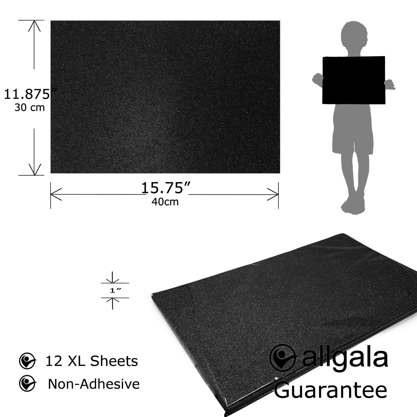 Allgala Foam Sheet 12 Pack XL 12"x16" Glitter EVA Foam Paper Sheets for Kids Art Project, Cosplay Costume, Arts and Crafts