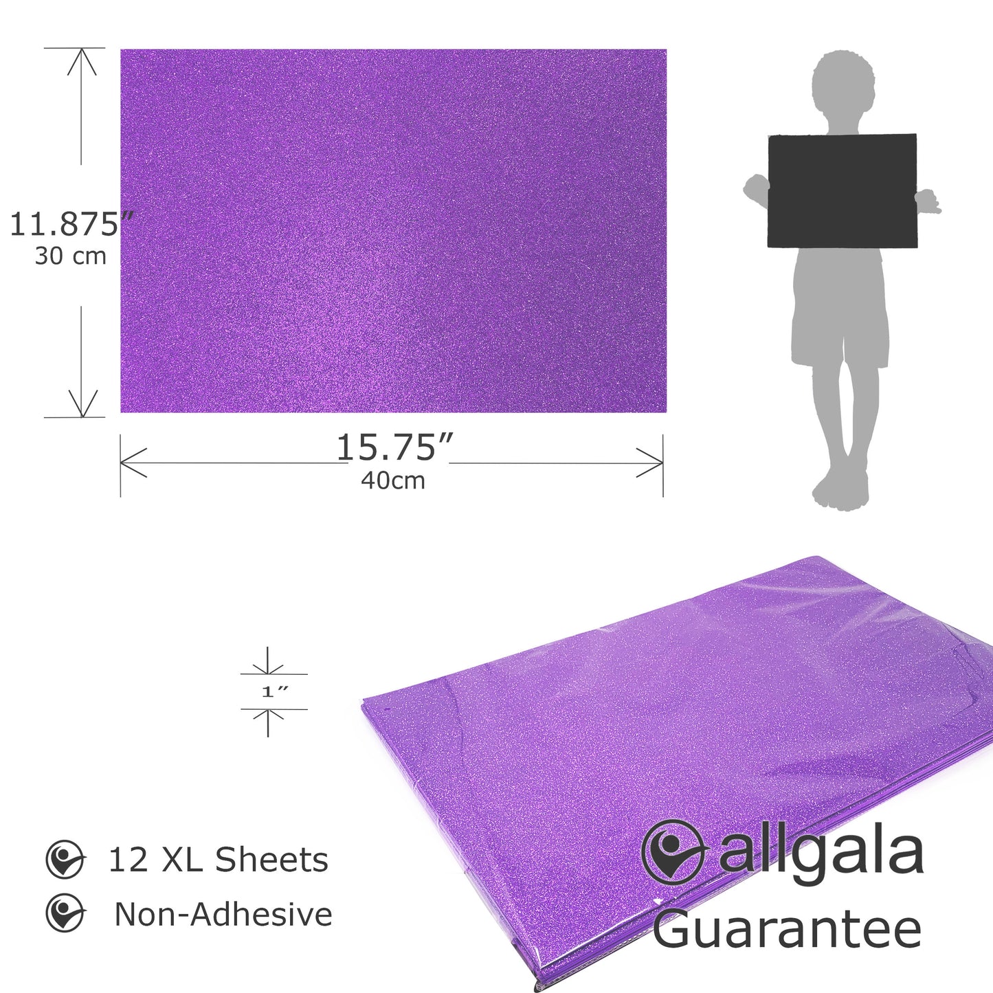 Allgala Foam Sheet 12 Pack XL 12"x16" Glitter EVA Foam Paper Sheets for Kids Art Project, Cosplay Costume, Arts and Crafts