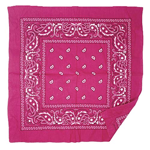 Allgala 12-pc 100% Cotton Bandanas, Paisley Pattern, Fuchsia