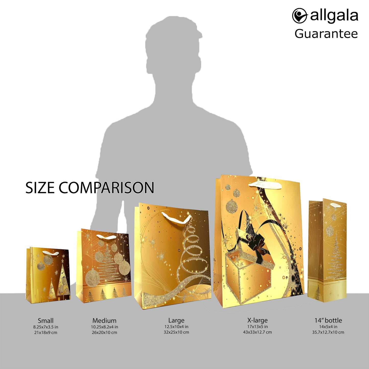 Allgala Gift Bags Christmas Design 12-PC Premium 210GSM Paper Gift Bags