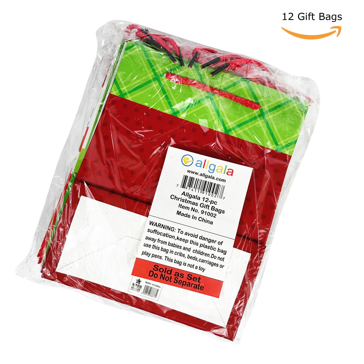 Allgala 12-PC Premium Christmas Printed Gift Bags