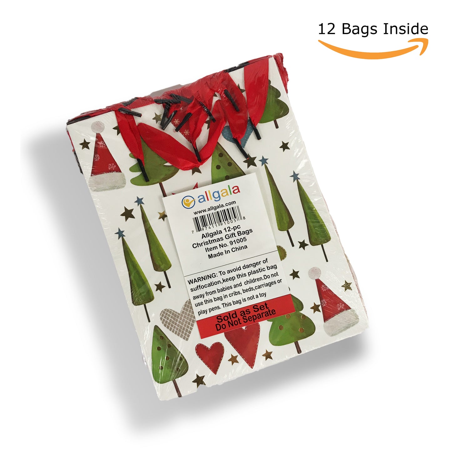 Allgala 12-PC Premium Christmas Printed Gift Bags