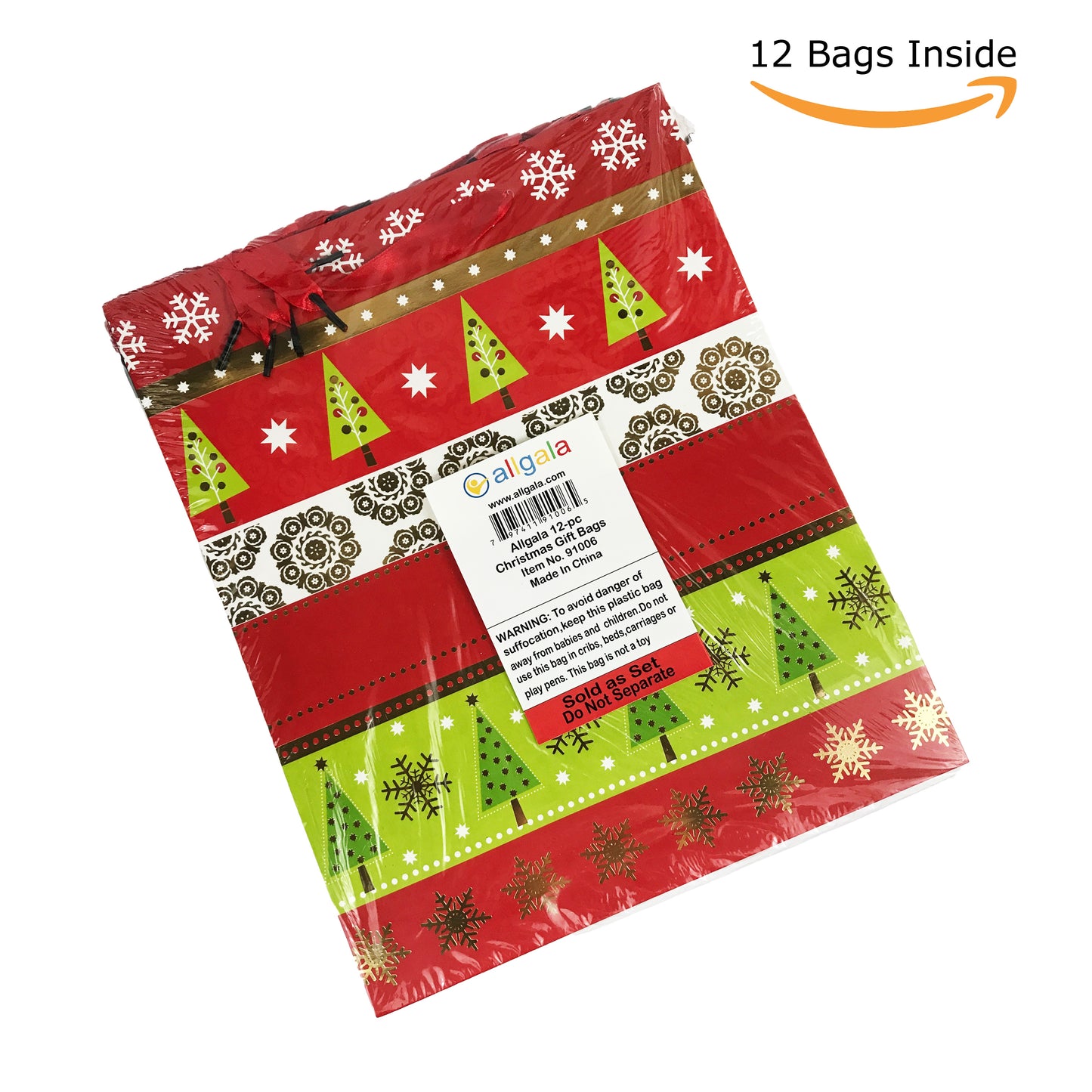 Allgala 12-PC Premium Christmas Printed Gift Bags