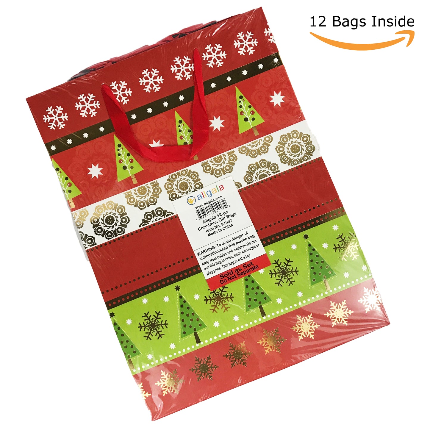 Allgala 12-PC Premium Christmas Printed Gift Bags