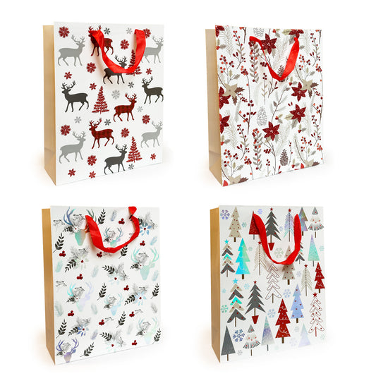 Allgala Gift Bags Christmas 12-PC Premium Metallic Foil Hotstamping or Glitter Chritmas Gift Bag