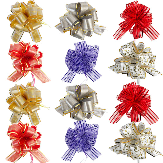 Allgala Pull Bows 12 Pack 6" Large Everyday Gift Wrap Wedding Deco Pull Flower Bows