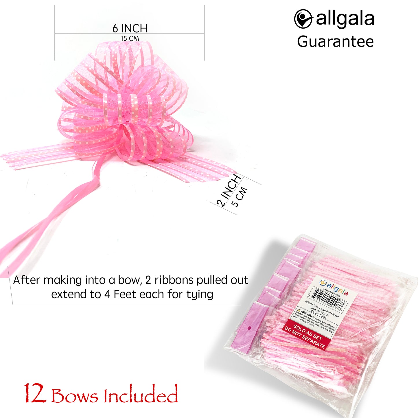 Allgala Pull Bows 12 Pack 6" Large Everyday Gift Wrap Wedding Deco Pull Flower Bows