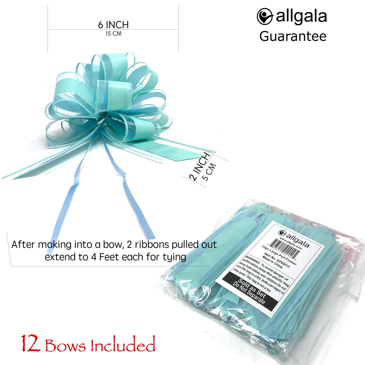 Allgala Pull Bows 12 Pack 6" Large Everyday Gift Wrap Wedding Deco Pull Flower Bows