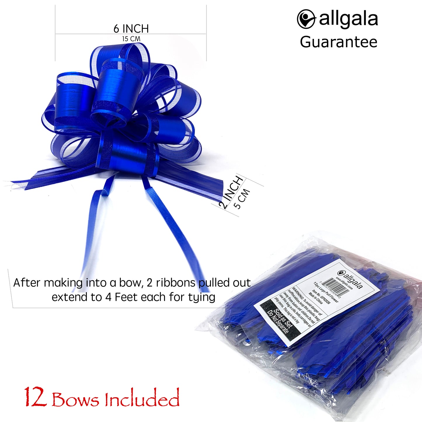 Allgala Pull Bows 12 Pack 6" Large Everyday Gift Wrap Wedding Deco Pull Flower Bows