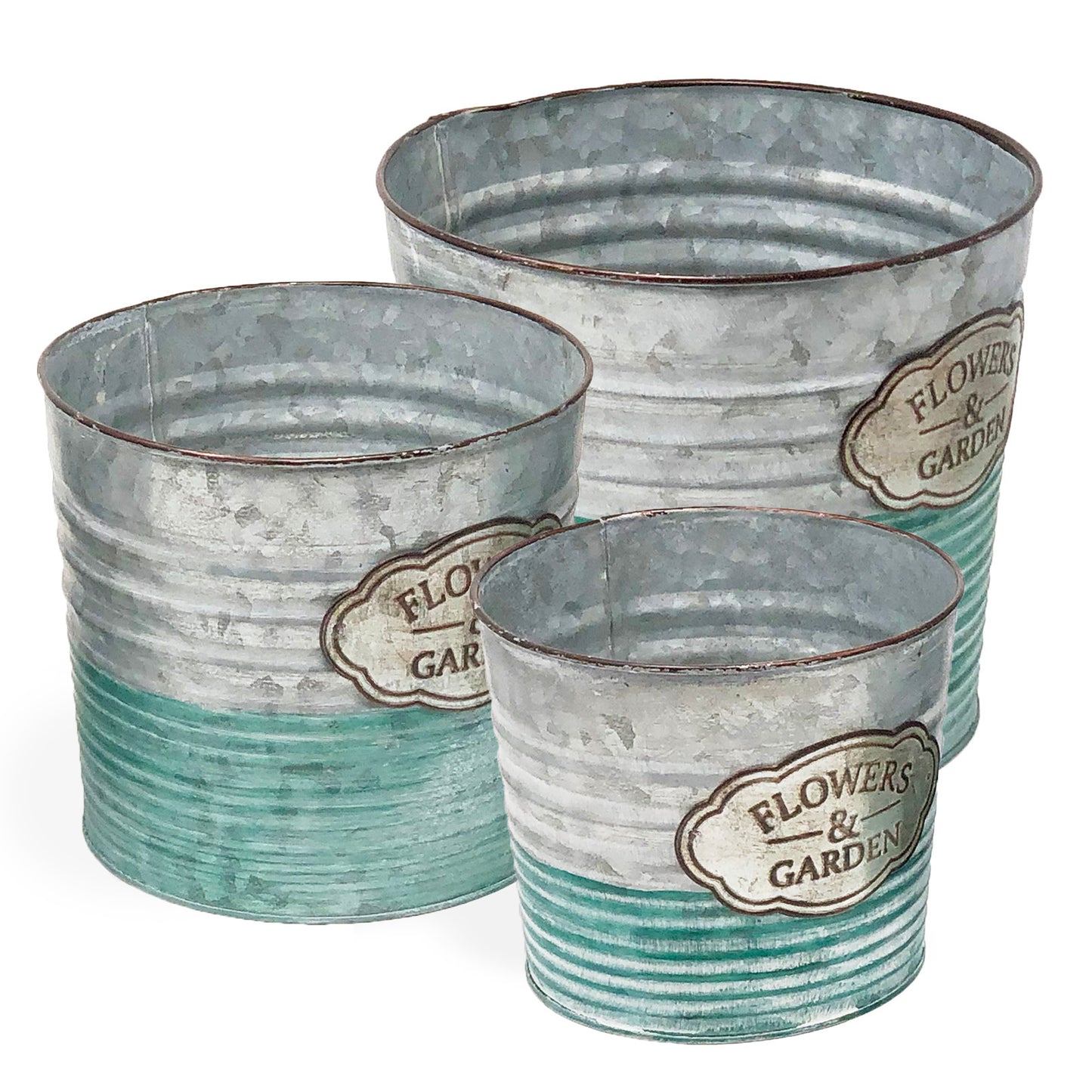 Allgala Planter Pot Galvanized Round Planter Pot Indoor and Outdoor Decoration