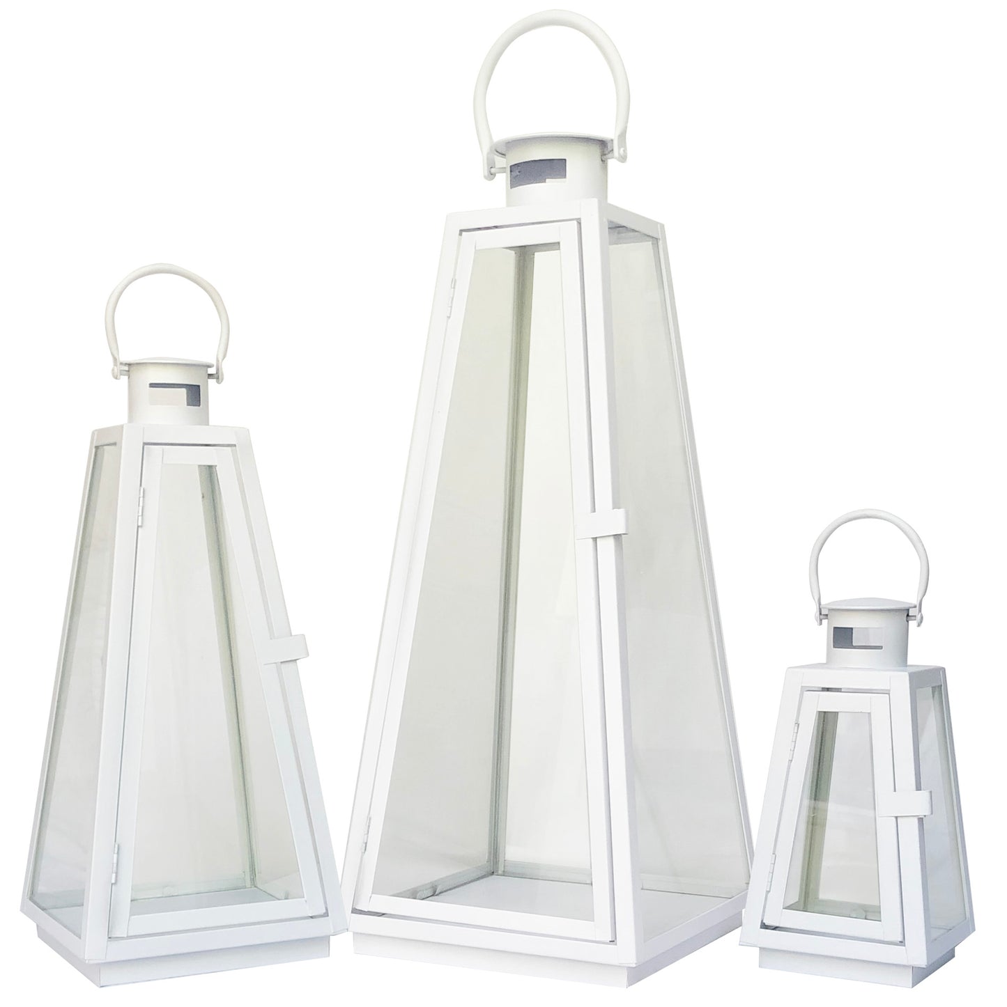 Allgala Lanterns 3-PC Set Jumbo Luxury Modern Indoor/Outdoor Hurricane Candle Lantern Set with Chrome Plated Structure and Tempered Glass-Taper