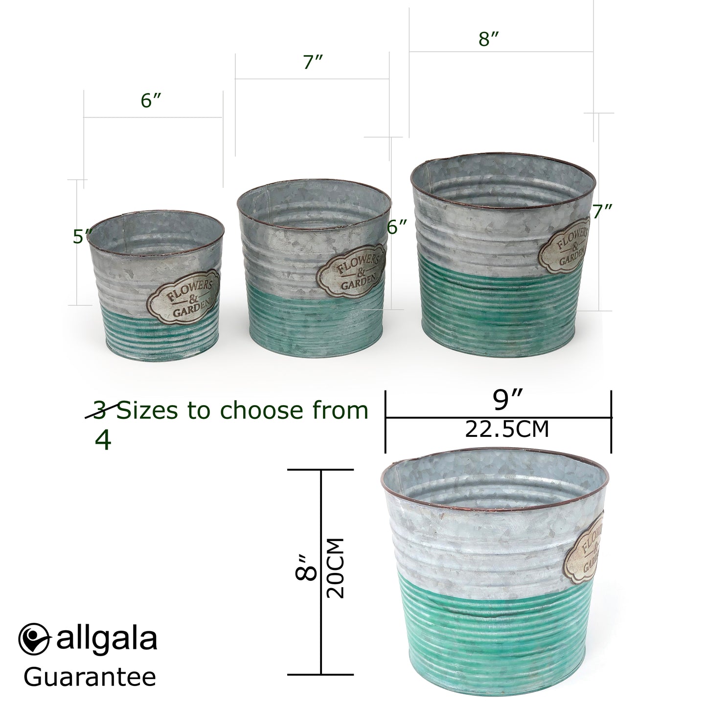 Allgala Planter Pot Galvanized Round Planter Pot Indoor and Outdoor Decoration