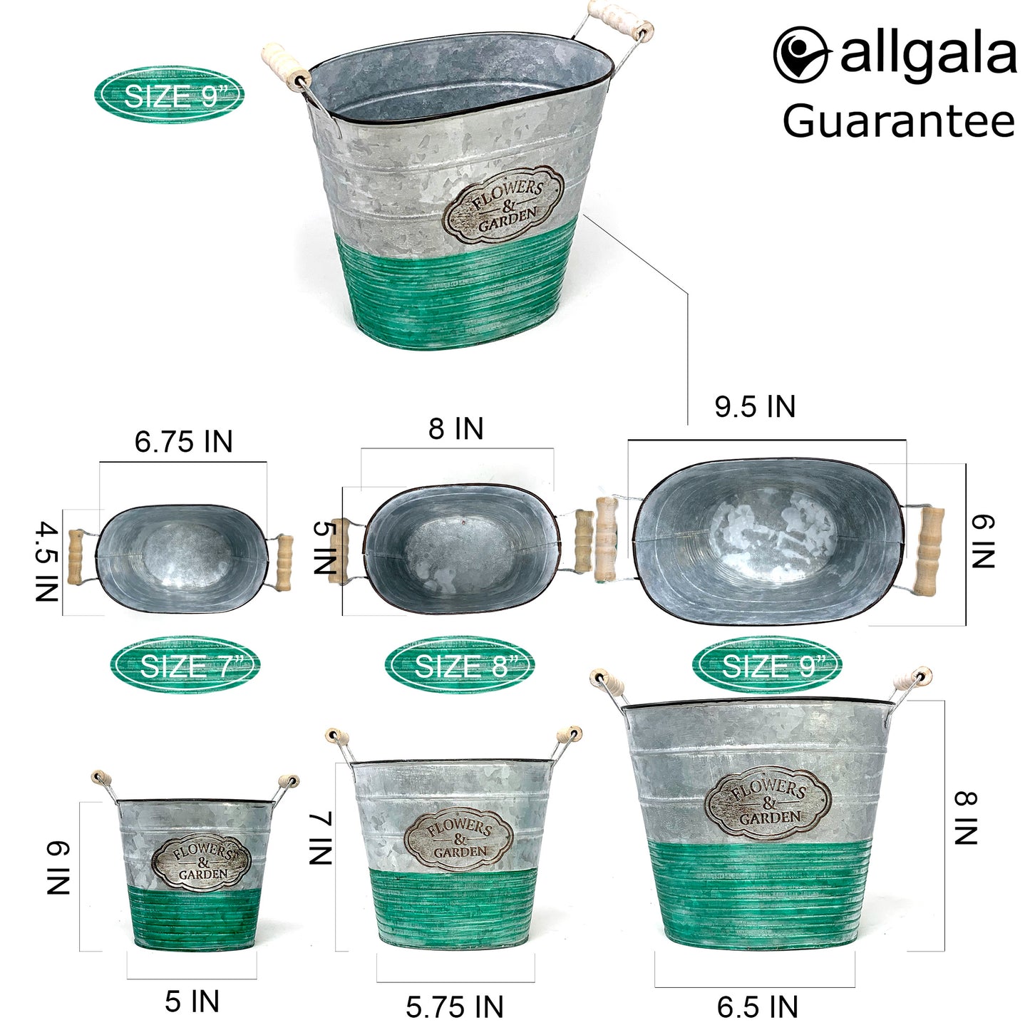 Allgala Planter Pot Galvanized Oval Planter Pot Indoor and Outdoor Decoration
