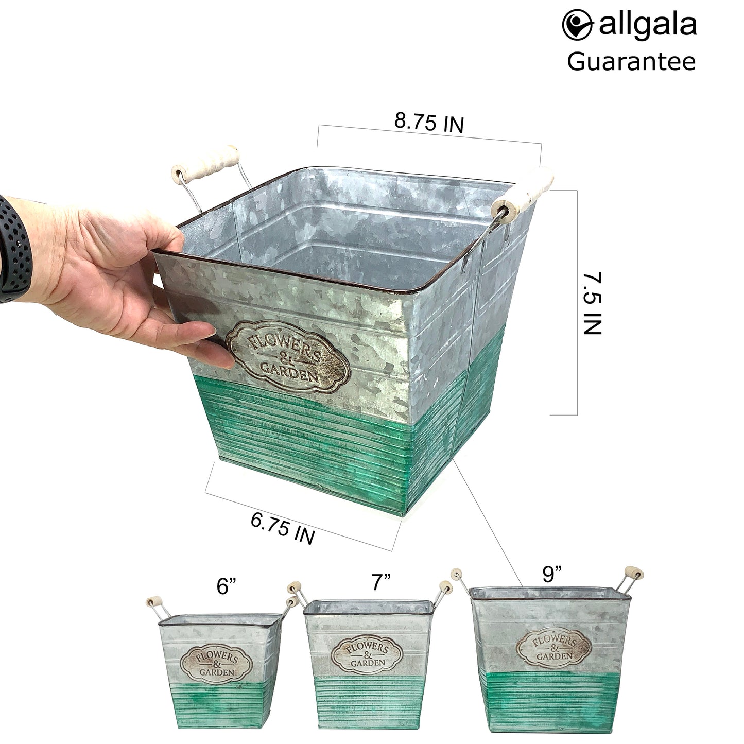 Allgala Planter Pot Galvanized Square Planter Pot Indoor and Outdoor Decoration
