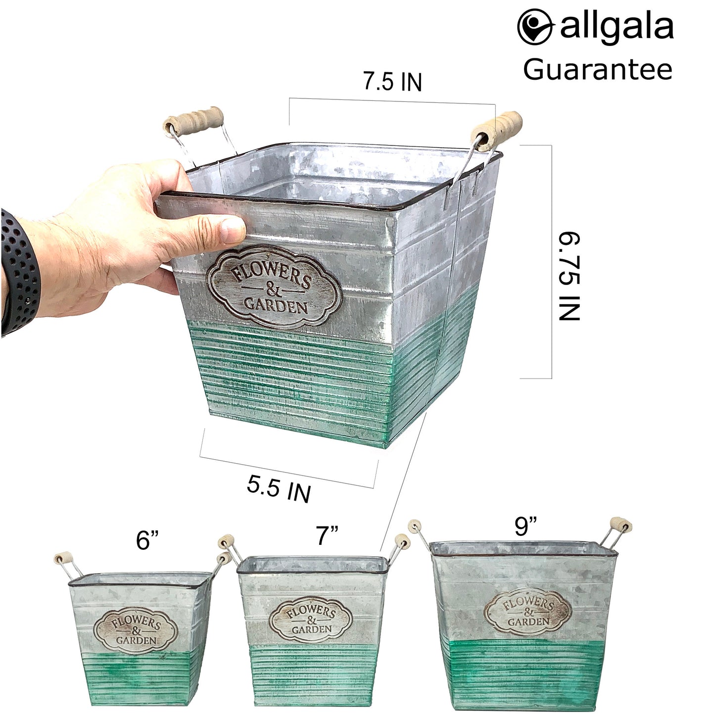 Allgala Planter Pot Galvanized Square Planter Pot Indoor and Outdoor Decoration
