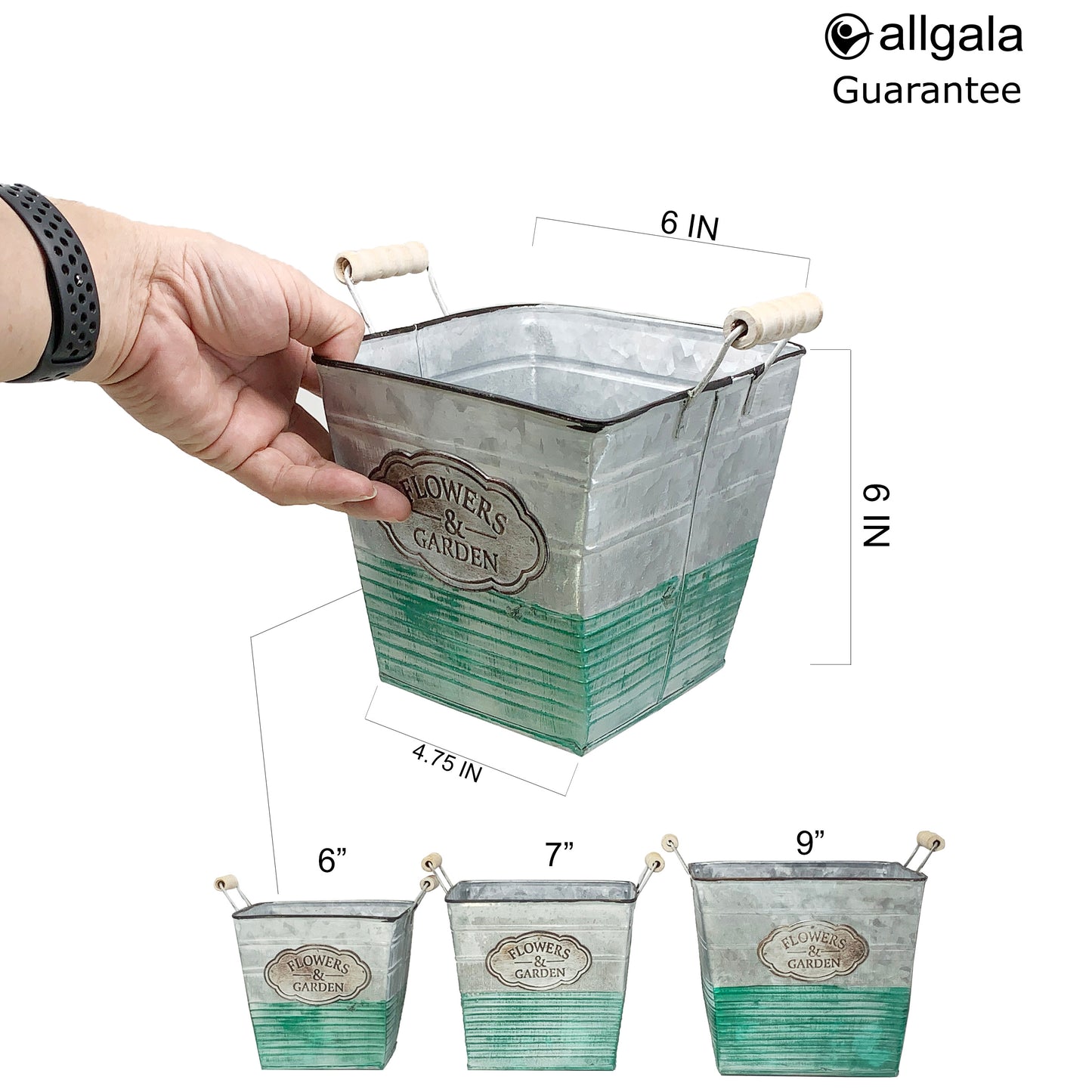 Allgala Planter Pot Galvanized Square Planter Pot Indoor and Outdoor Decoration