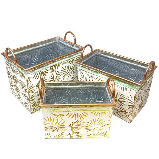 Allgala Planter Pot 3-PC Set Gold Leaf Design Rectangle Planter Pots