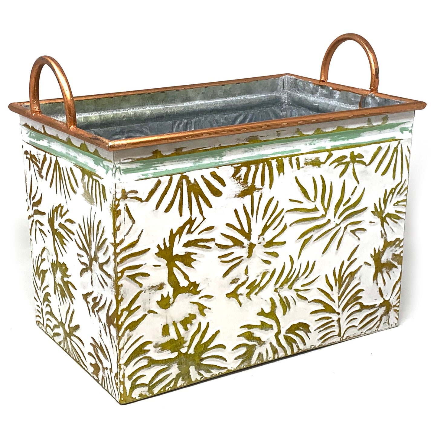 Allgala Planter Pot 3-PC Set Gold Leaf Design Rectangle Planter Pots