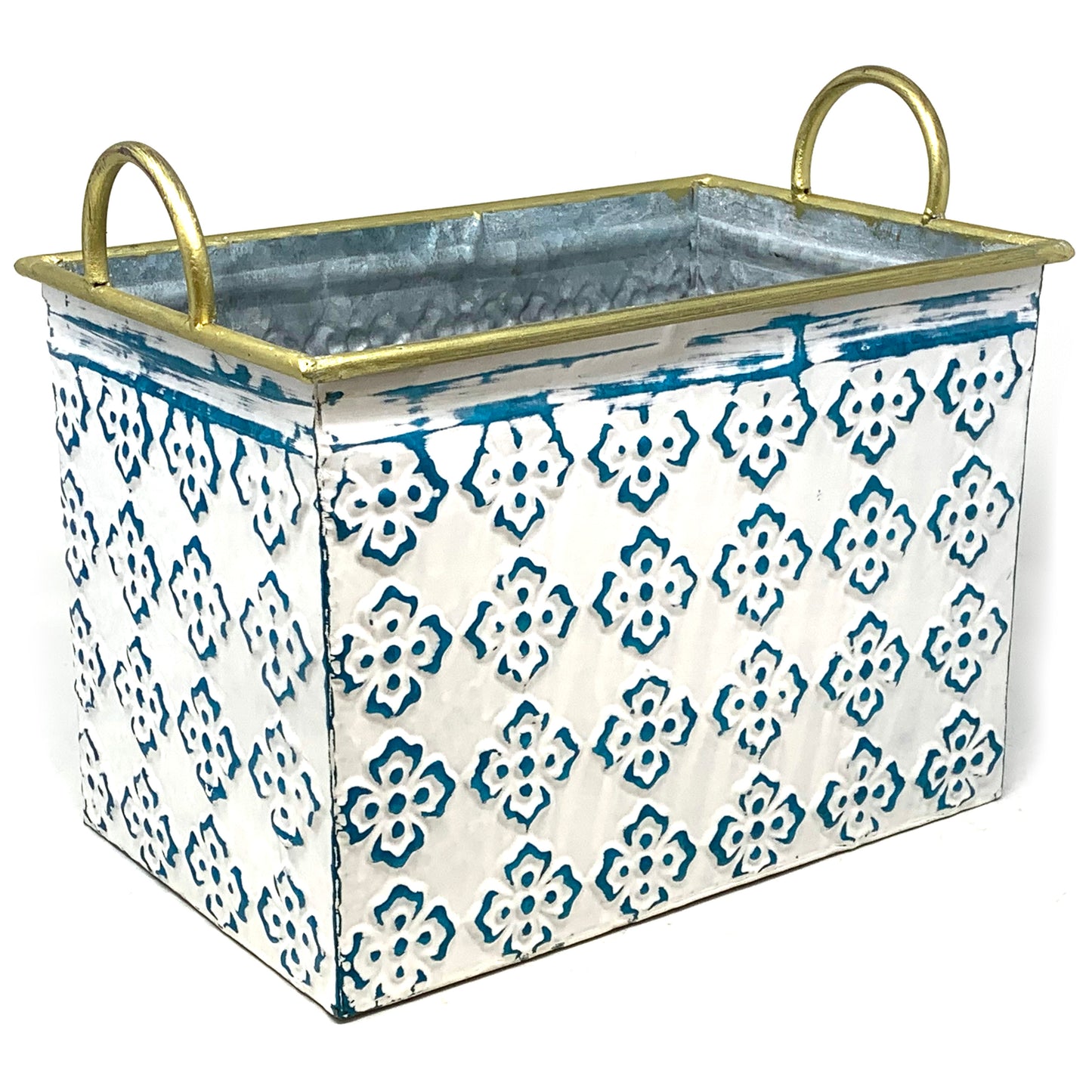 Allgala Planter Pot 3-PC Set Blue Clover Design Rectangle Planter Pots