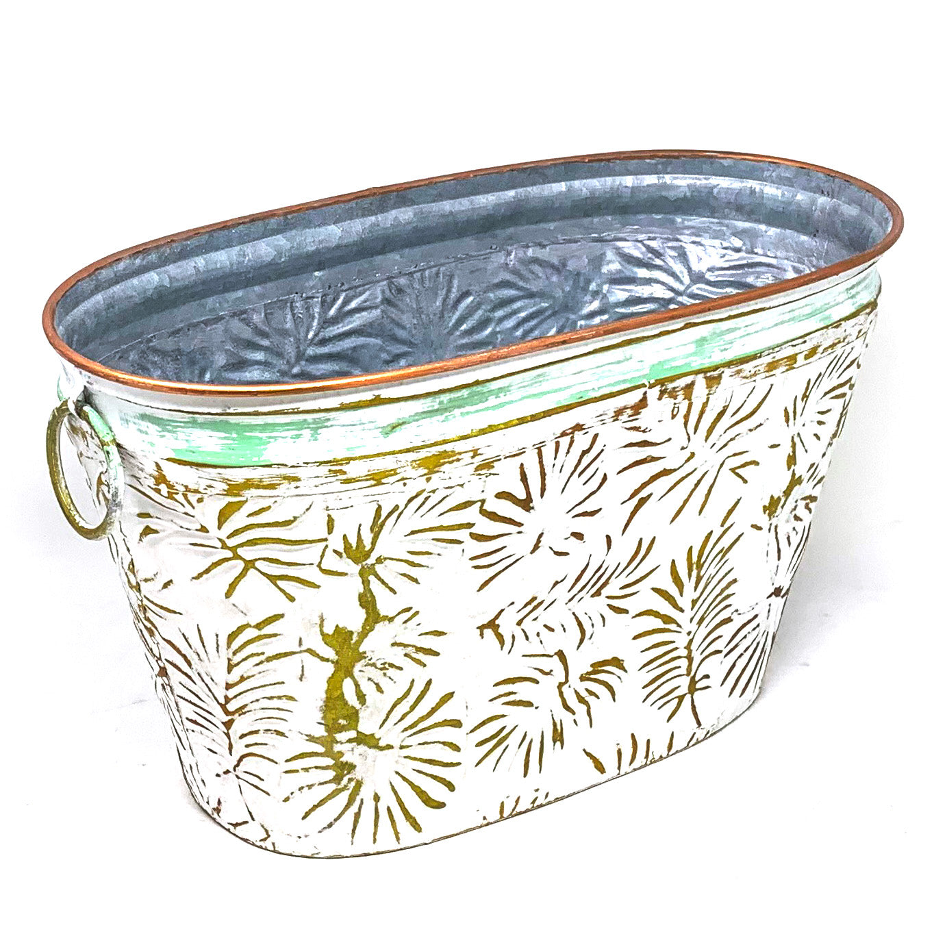 Allgala Planter Pot 3-PC Set Gold Leaf Design Oval Planter Pots