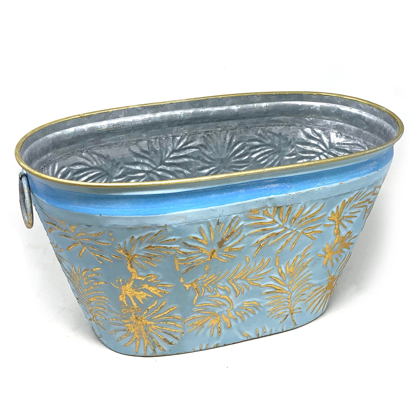 Allgala Planter Pot 3-PC Set Blue Leaf Design Oval Planter Pots
