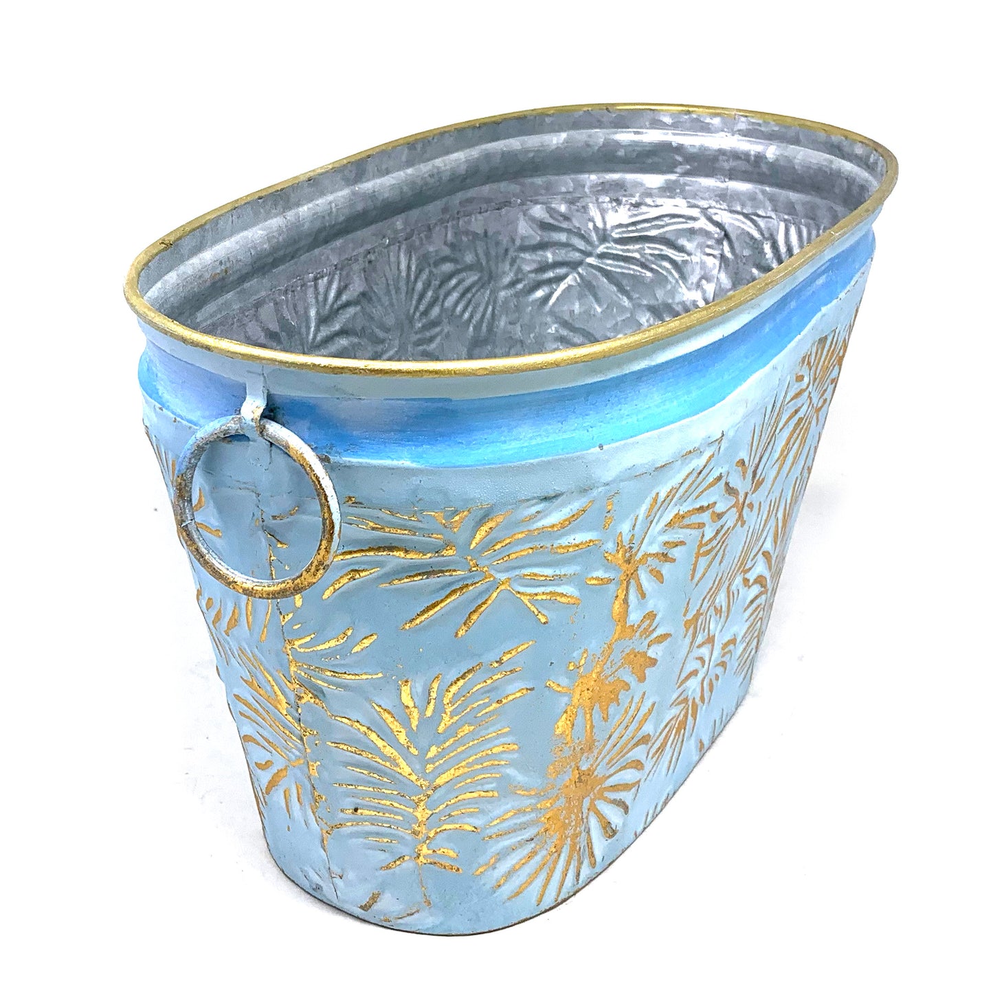 Allgala Planter Pot 3-PC Set Blue Leaf Design Oval Planter Pots