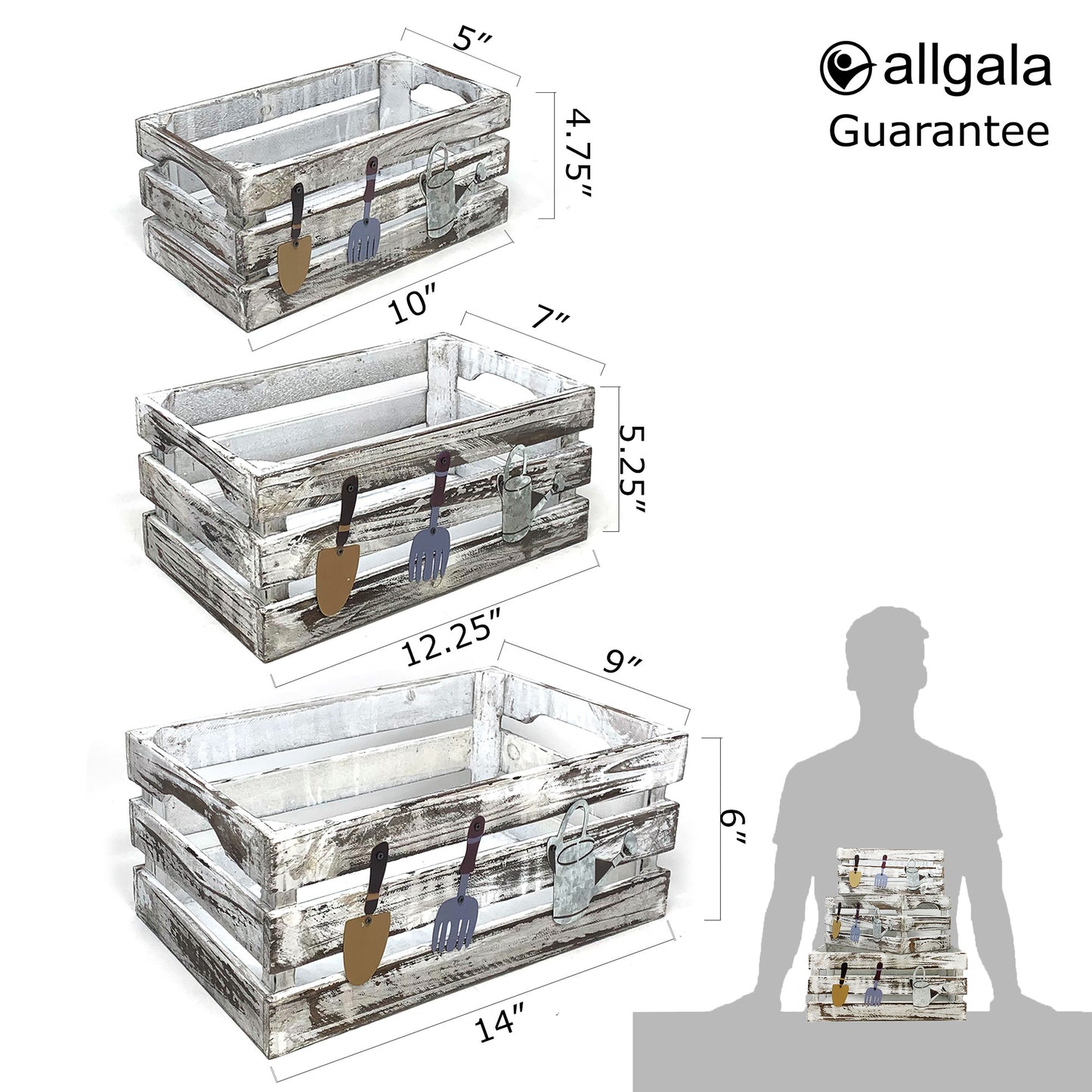 Allgala Planter Pot 3-PC Set Wooden Boxes Planter Trough for Flower/Storage/Display Boxes