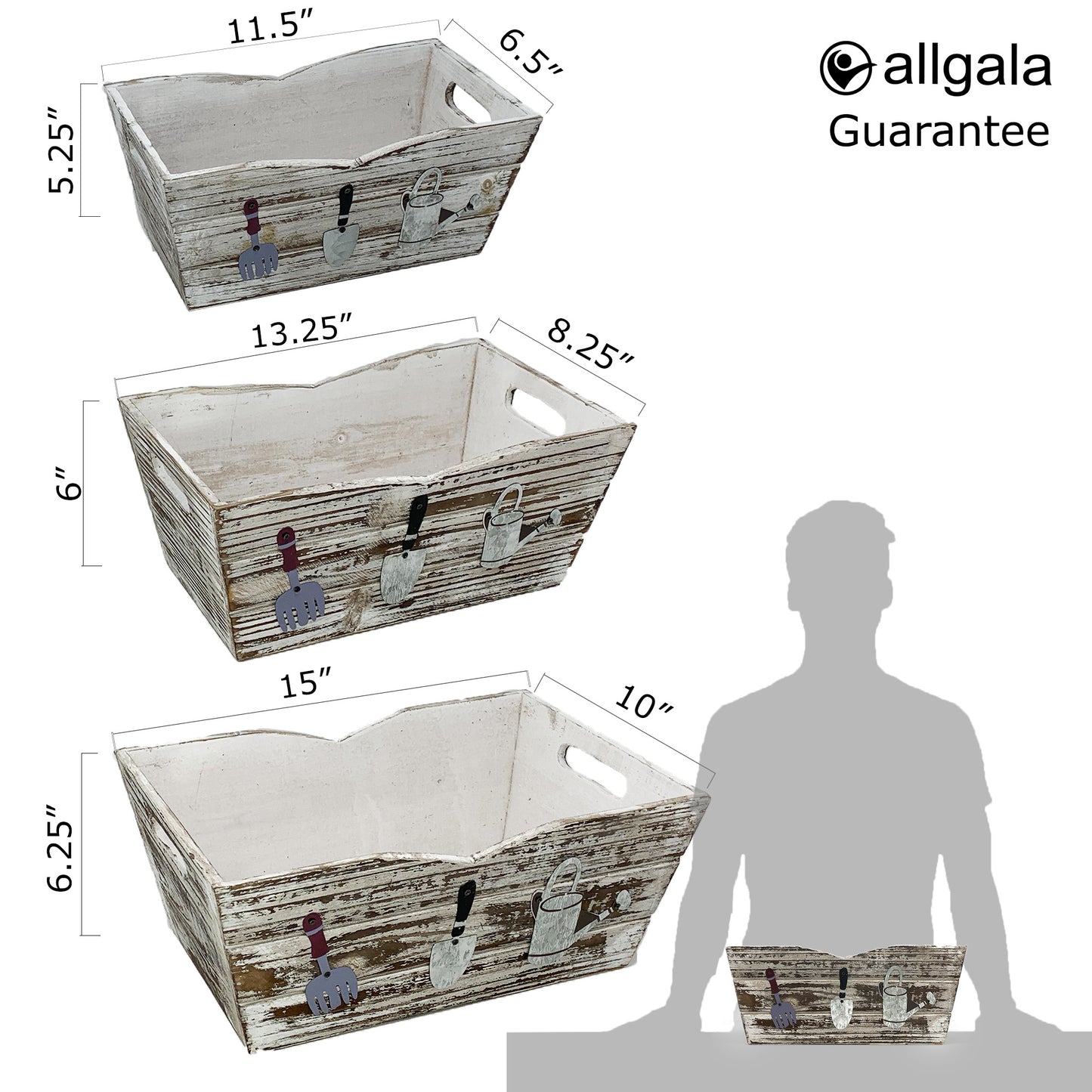 Allgala Planter Pot 3-PC Set Wooden Boxes Planter Trough for Flower/Storage/Display Boxes
