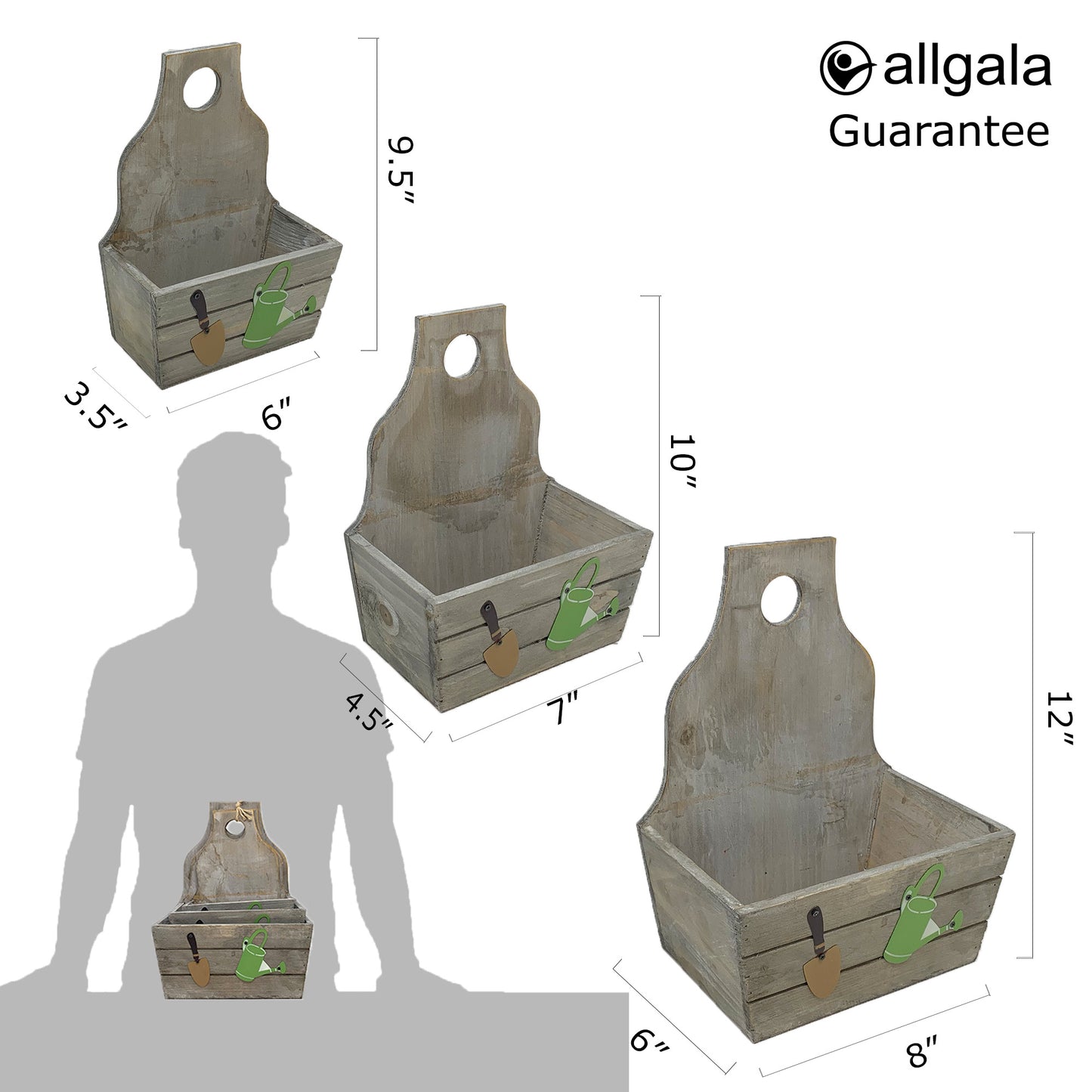 Allgala Planter Pot 3-PC Set Wooden Hanging Boxes Planter Trough for Flower/Storage/Display Boxes