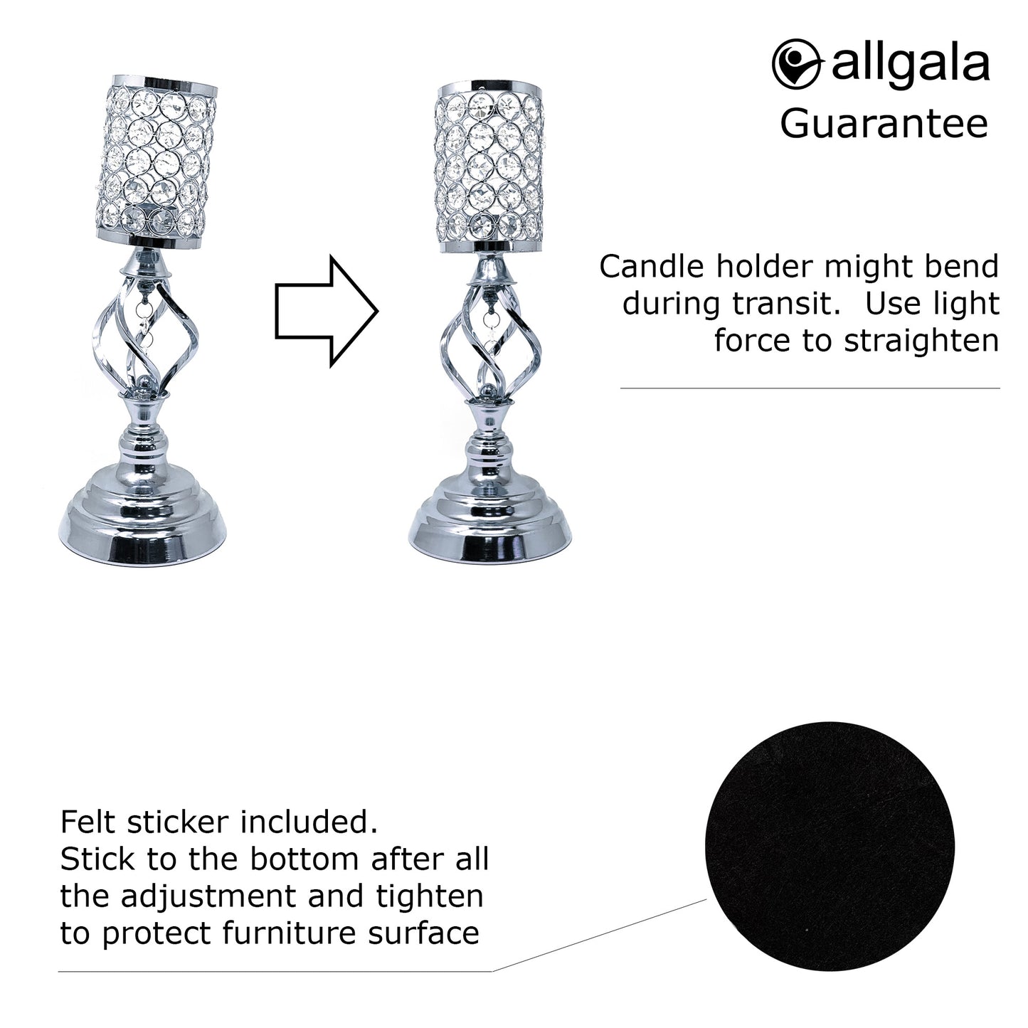 Allgala Candle Holder 14" Crystal Gold/Silver Cylinder Tea-light Votive Decorative Candle Holder …