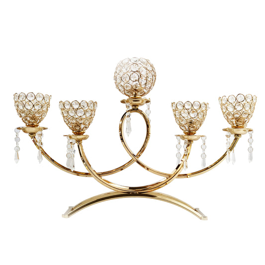 Allgala Candle Holder 5-Bowls Tea-light/Votive Candelabra with Crystal Dangles