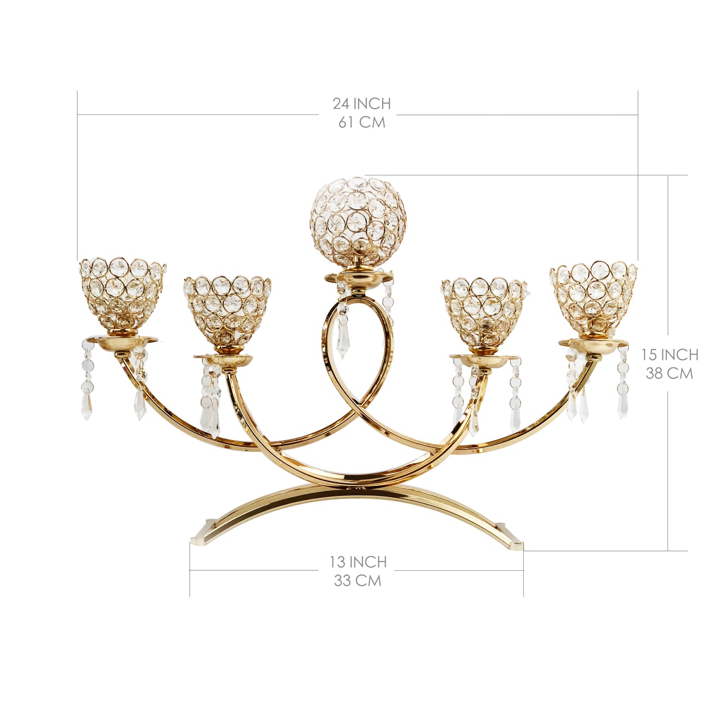 Allgala Candle Holder 5-Bowls Tea-light/Votive Candelabra with Crystal Dangles