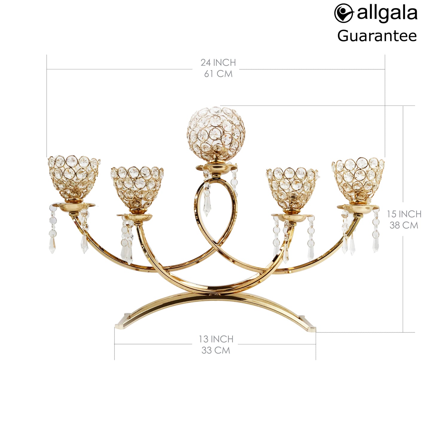 Allgala Candle Holder 5-Bowls Tea-light/Votive Candelabra with Crystal Dangles