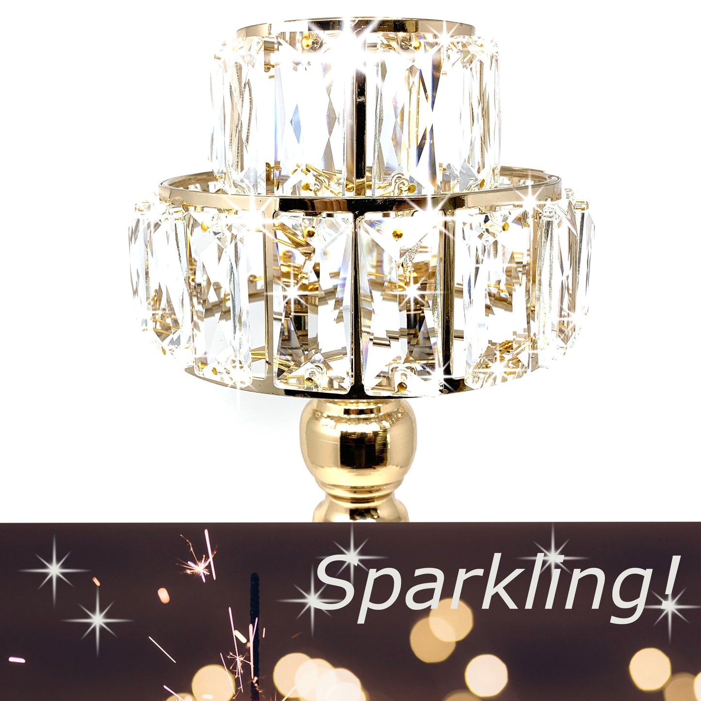 Allgala Candle Holder 19" Lamp Style Gold Tealight Candle Holder with Crystal Blocks