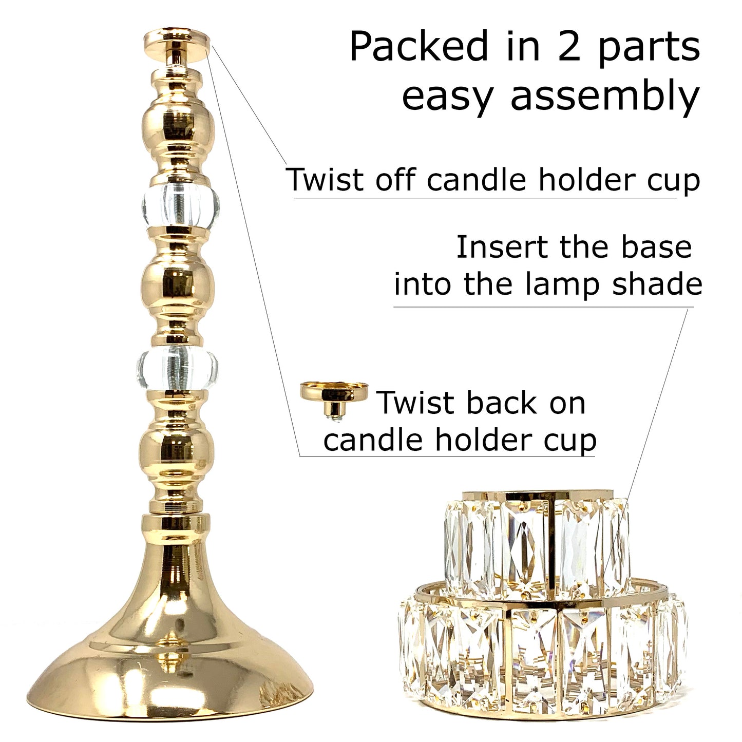 Allgala Candle Holder 19" Lamp Style Gold Tealight Candle Holder with Crystal Blocks