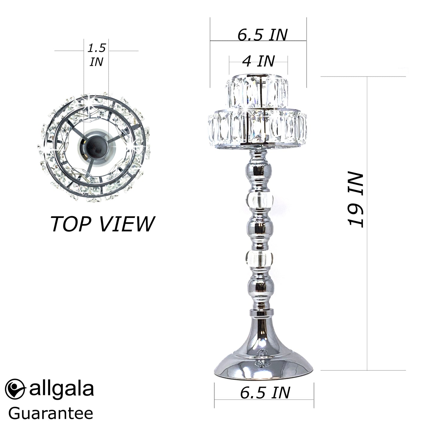 Allgala Candle Holder 19" Lamp Style Gold Tealight Candle Holder with Crystal Blocks