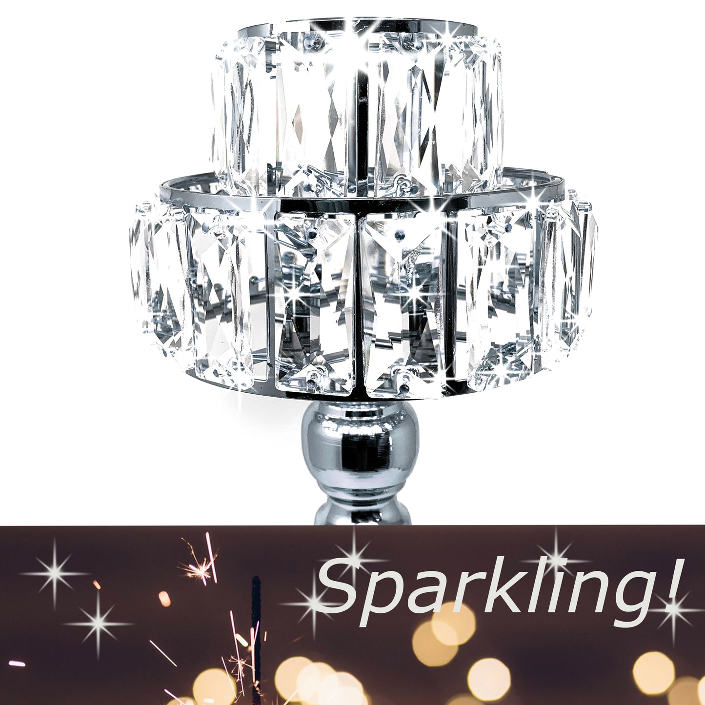 Allgala Candle Holder 19" Lamp Style Gold Tealight Candle Holder with Crystal Blocks