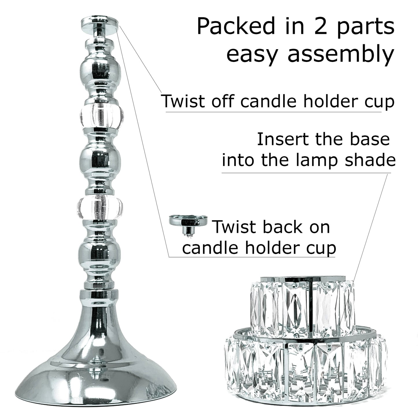 Allgala Candle Holder 19" Lamp Style Gold Tealight Candle Holder with Crystal Blocks