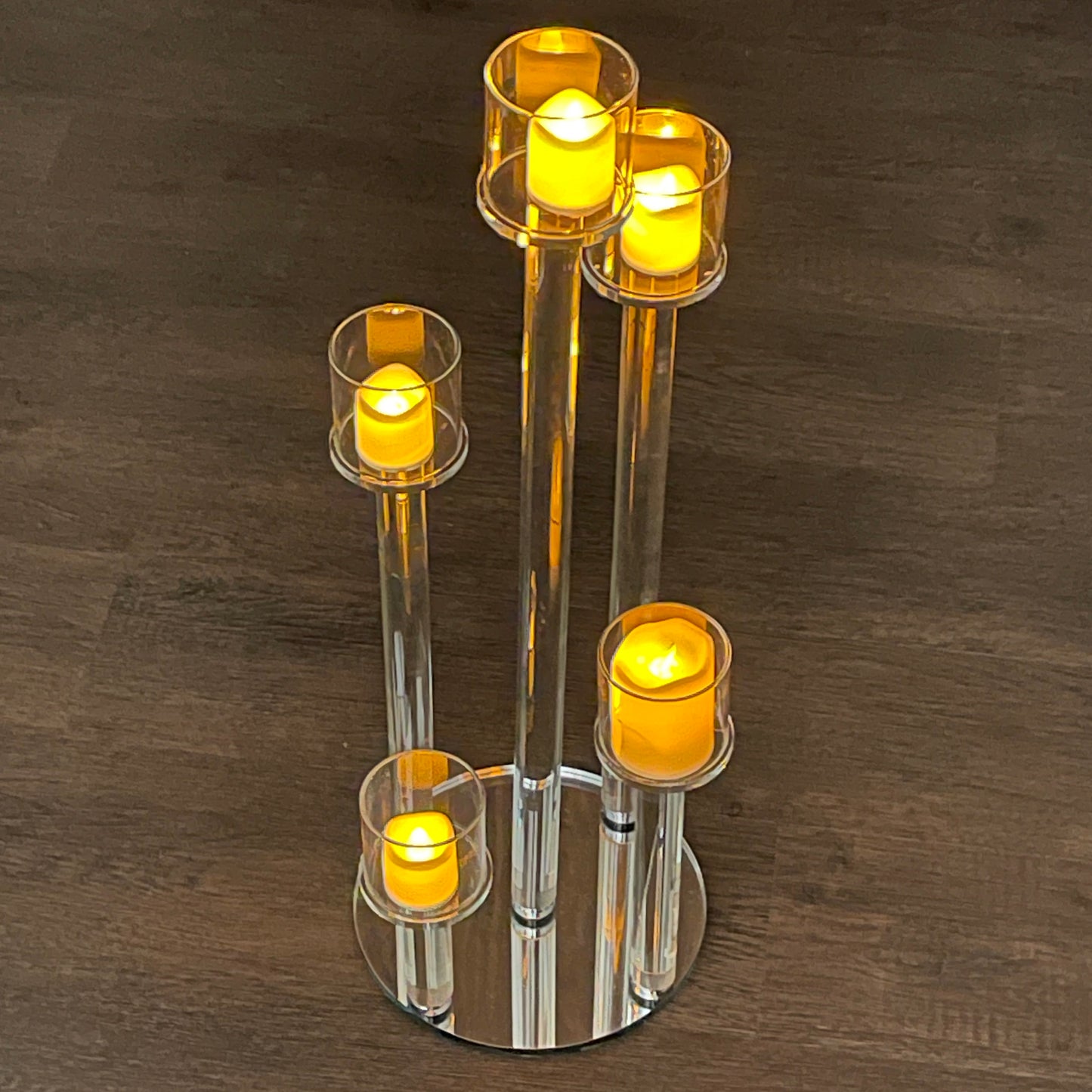 Allgala Candelabra 23" (58CM) Tall 5-Cup Crystal Solid Glass Tube Rod Supported Votive Candelabra-HD89128