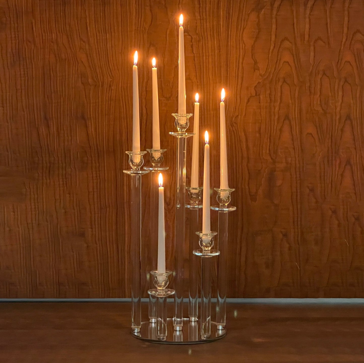 Allgala 23" (58CM) Tall 7-Cup Crystal Solid Glass Cylinder Tube Rod Candelabra for Taper-Candle Candlesticks-HD89129
