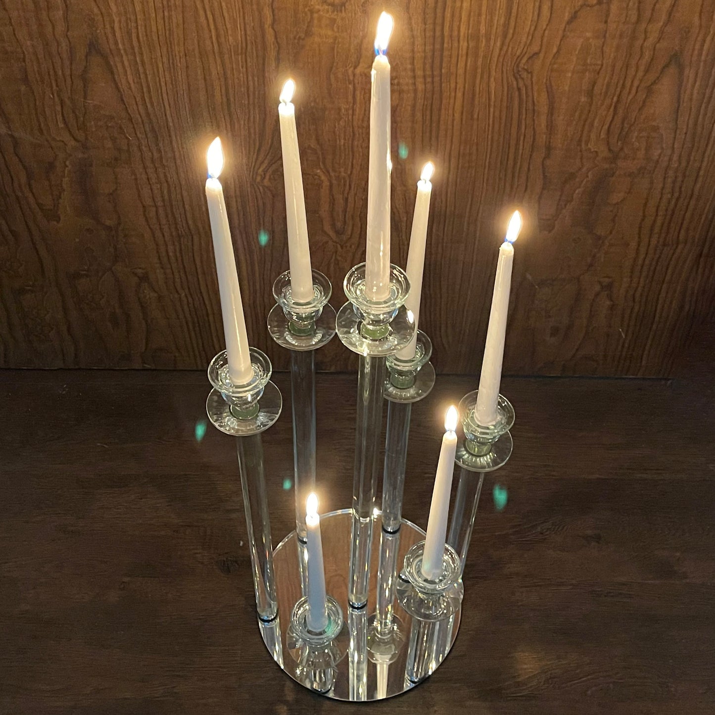 Allgala 23" (58CM) Tall 7-Cup Crystal Solid Glass Cylinder Tube Rod Candelabra for Taper-Candle Candlesticks-HD89129