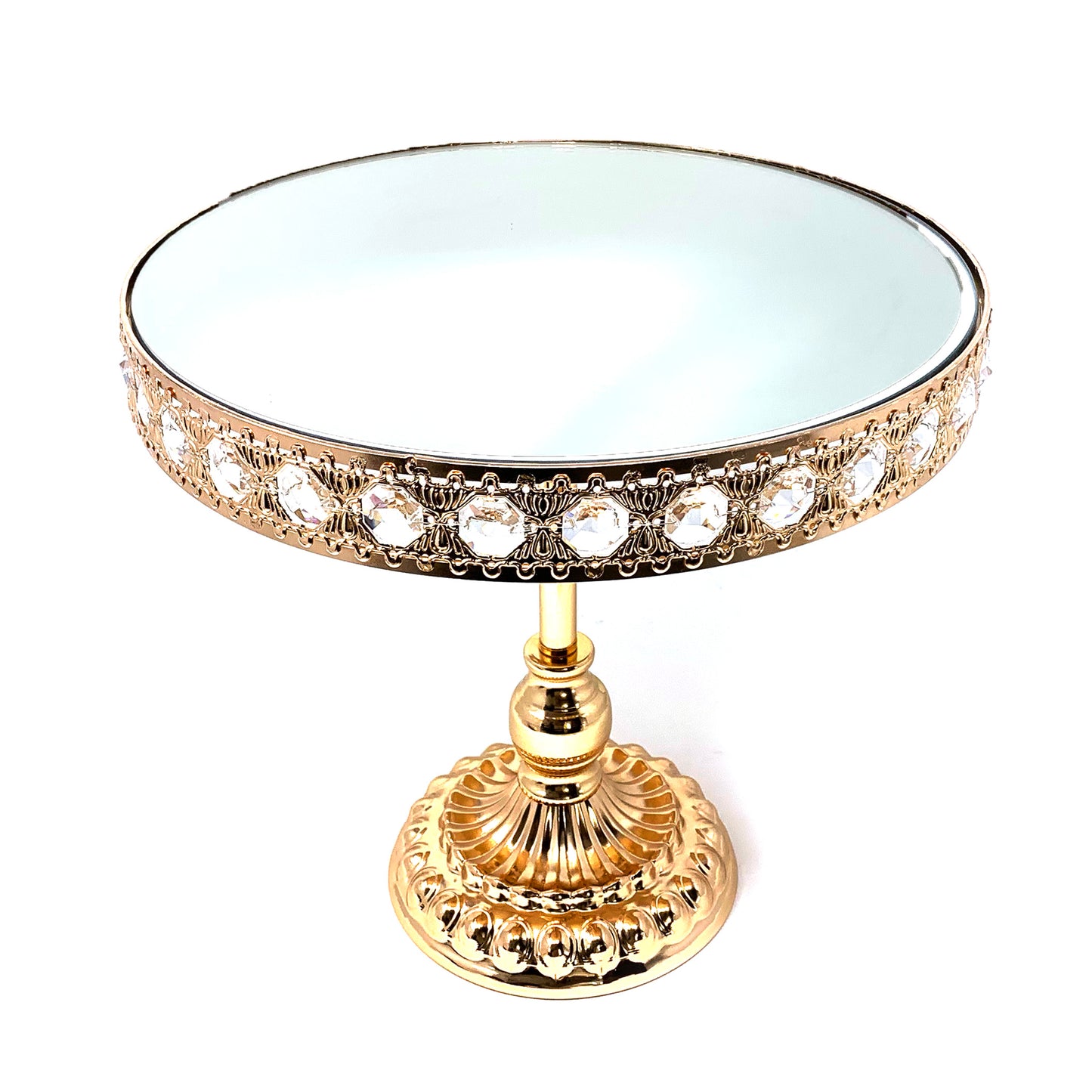 Allgala Crystal Cake Stand 3 Piece Set High Quality Crystal Gold Plated Cake Stand with Mirror Plate
