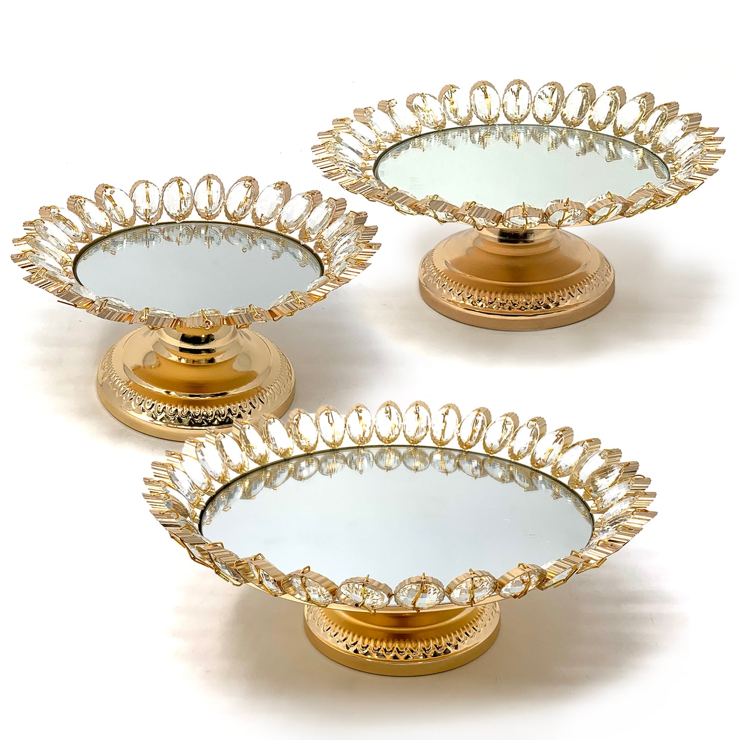 Crystal Gold Plated Dessert Cake Stand with Mirror Plate (Gold Lotus)