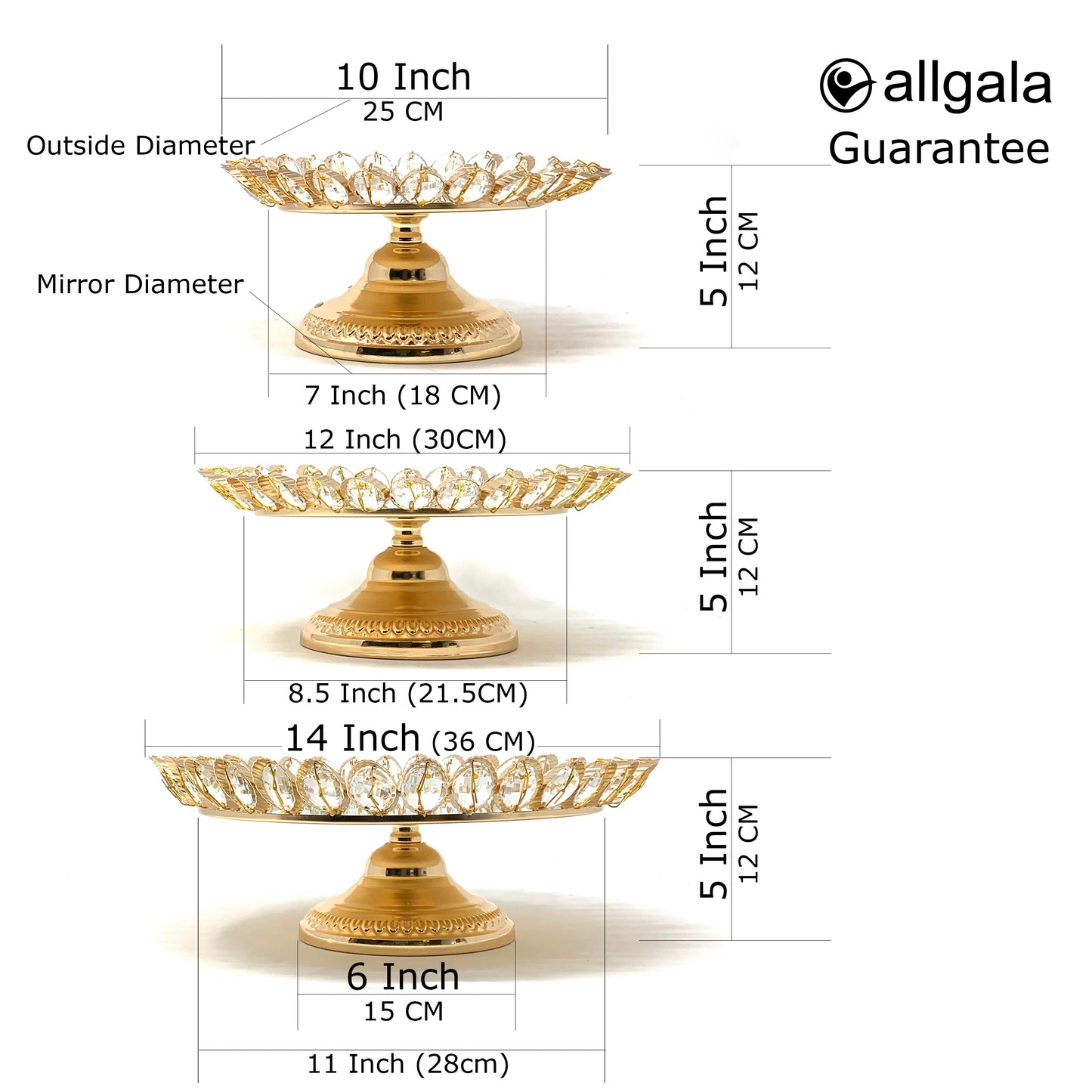 Crystal Gold Plated Dessert Cake Stand with Mirror Plate (Gold Lotus)